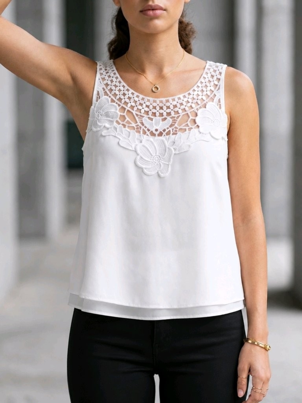 Zac & Rachel White Lace Yoke Camisole